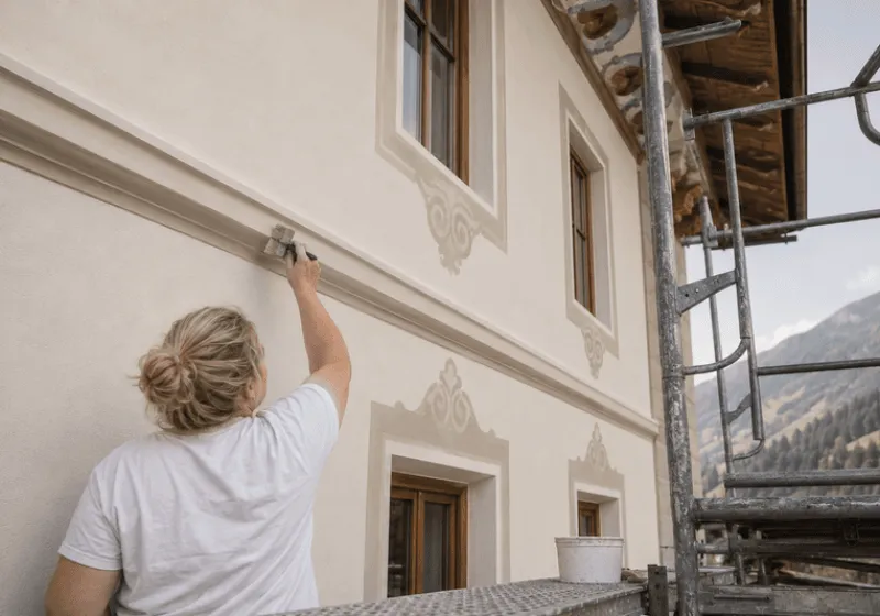 Malerin streicht Fenster in sechs Metern Höhe